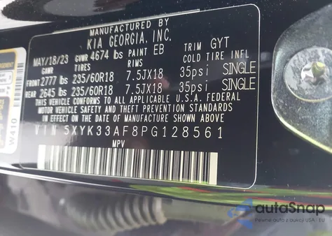 2023 Kia Sportage Ex z USA, uszkodzony, nr VIN 5XYK33AF8PG128561